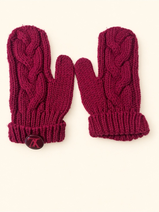 Louis Vuitton Accessories - Louis Vuitton Raspberry Pink Wool Cable Knit Mittens LV Logo Winter Gloves